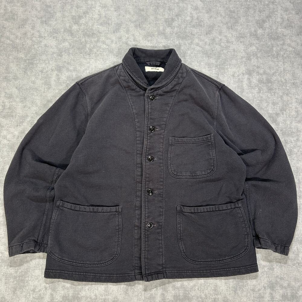 Buck Mason French Terry Chore Jacket Dark Navy Cotton Workwear Overshirt Mens L